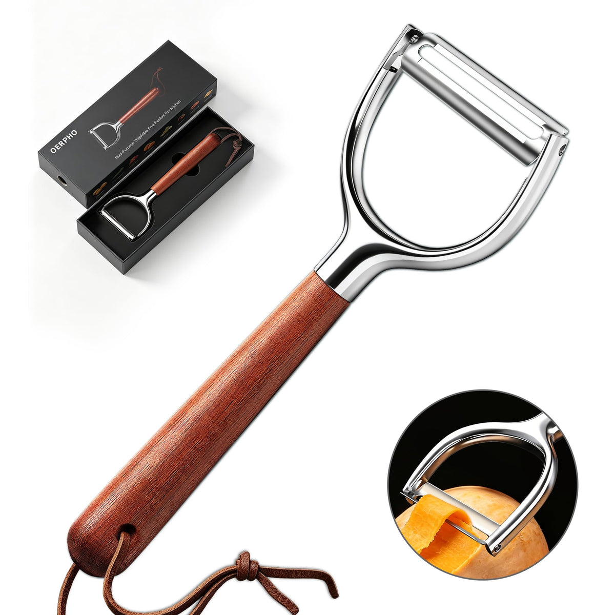 Vegetable Peeler, Premium I-Shape Potato Peeler, Stainless Steel Multifunctional Kitchen Peeler Real Wood Handle Ultra Sharp Blade Vegetable, Potato, Fruit