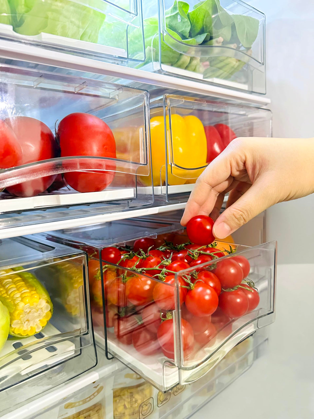 Refrigerator Organizers and Storage Drawer, Stackable Fruit Storage Containers for Fridge, Reusable Fridge Organizer fit for Kitchen Refrigerator and Restaurant Freezer (2 Drawers, Large)