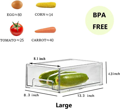 Mano 2Pack Clear Fridge Drawers Pull Out Stackable Refrigerator Drawer Organizer Bins Pantry Storage Box Plastic Food Containers for Kitchen Bathroom Office Closet (2pack-Large)