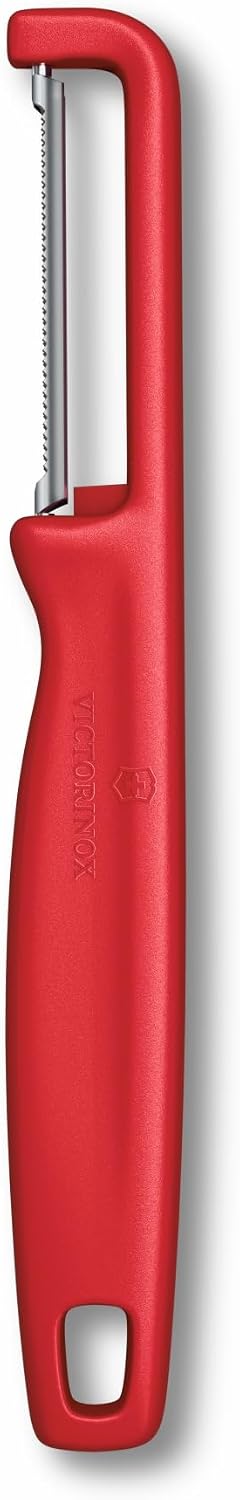 Victorinox Iota Peeler for Vegetables Fruits, Serrated Edge,Swiss Made, Red