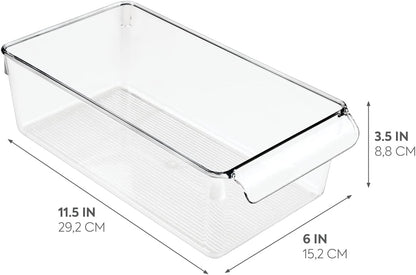 iDesign Linus Plastic Fridge and Freezer Storage Organizer Bin with Handle, Clear Container for Food, Drinks, Produce Organization, BPA-Free , 11.5" x 6" x 3.5", Clear