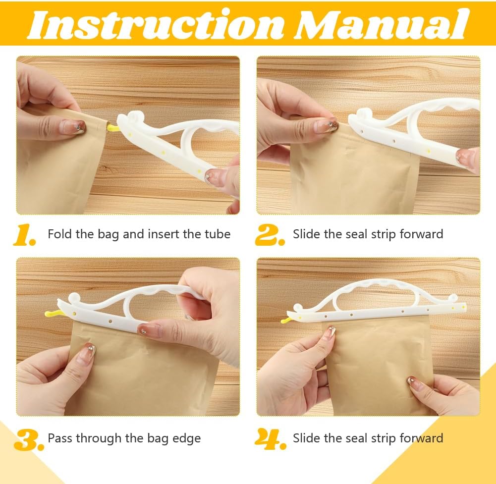 10pcs Food Bag Sealing Clips, Curved Design Bread Clip Large Size Chip Clips Gripstick Bag Sealers for Snack Coffee Bag Food Packages, 2 Sizes(Yellow, White)