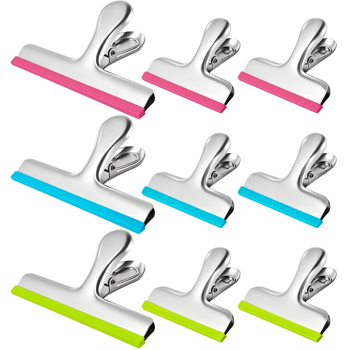 HOUSE AGAIN 6 Pack Stainless Steel Large Chip Bag Clips Covered with Silicone - NO More Sharp Edges - Color Coded for Food Bags - Air Tight Seal, Heavy Duty for Kitchen and Office, 5 Inches-Black