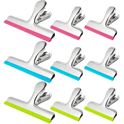 HOUSE AGAIN 6 Pack Stainless Steel Large Chip Bag Clips Covered with Silicone - NO More Sharp Edges - Color Coded for Food Bags - Air Tight Seal, Heavy Duty for Kitchen and Office, 5 Inches-Black