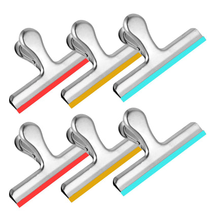 HOUSE AGAIN 6 Pack Stainless Steel Large Chip Bag Clips Covered with Silicone - NO More Sharp Edges - Color Coded for Food Bags - Air Tight Seal, Heavy Duty for Kitchen and Office, 5 Inches-Black