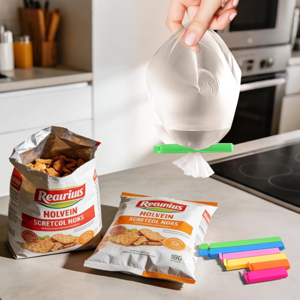 40 PCS Chip Clips, Sealing Bag Plastic Clip with Curved Design, Colorful Kitchen Clip for Chips and Other Food Bags, Snack Clips in 3 Size (2.8", 4.3", 5.5")