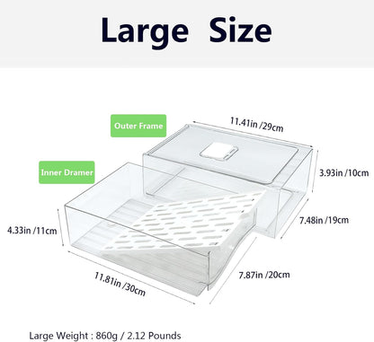 Refrigerator Organizers and Storage Drawer, Stackable Fruit Storage Containers for Fridge, Reusable Fridge Organizer fit for Kitchen Refrigerator and Restaurant Freezer (2 Drawers, Large)