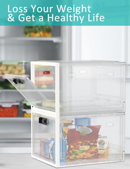 Medicine Lock Box for Safe Medication, 10L Lockable Storage Box for Fridge/Snacks Food, Phone Lock Boxes with Combination Code for Home/Dorms/Office Storage (1, Translucent White)