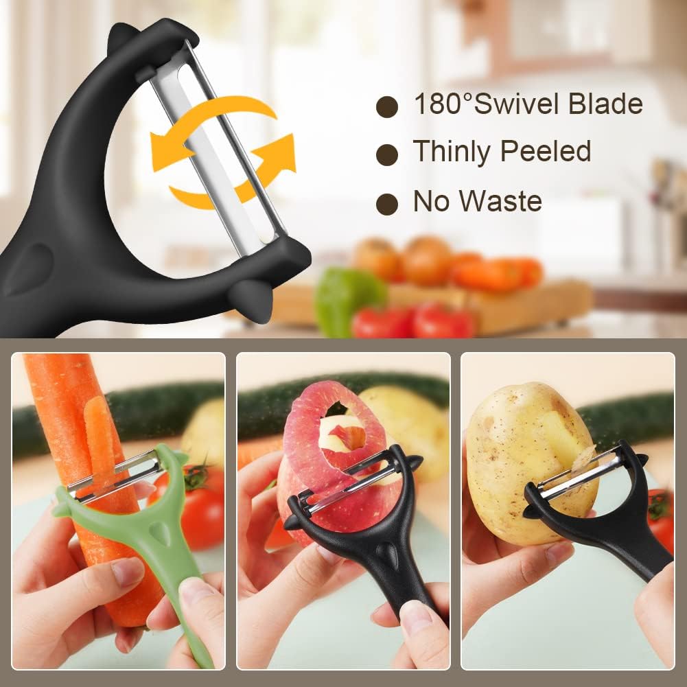 AUAUY 2PCS Potato Peeler, Y-Shaped Swivel Vegetable Peeler, Green + Black