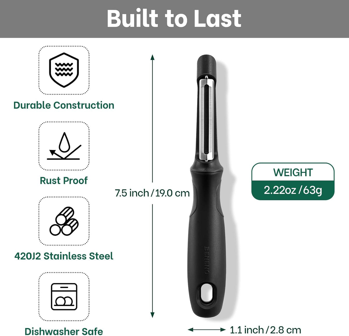 Beneno Swivel Vegetable Peeler, Premium Smooth Peeling Potato Peeler, Black