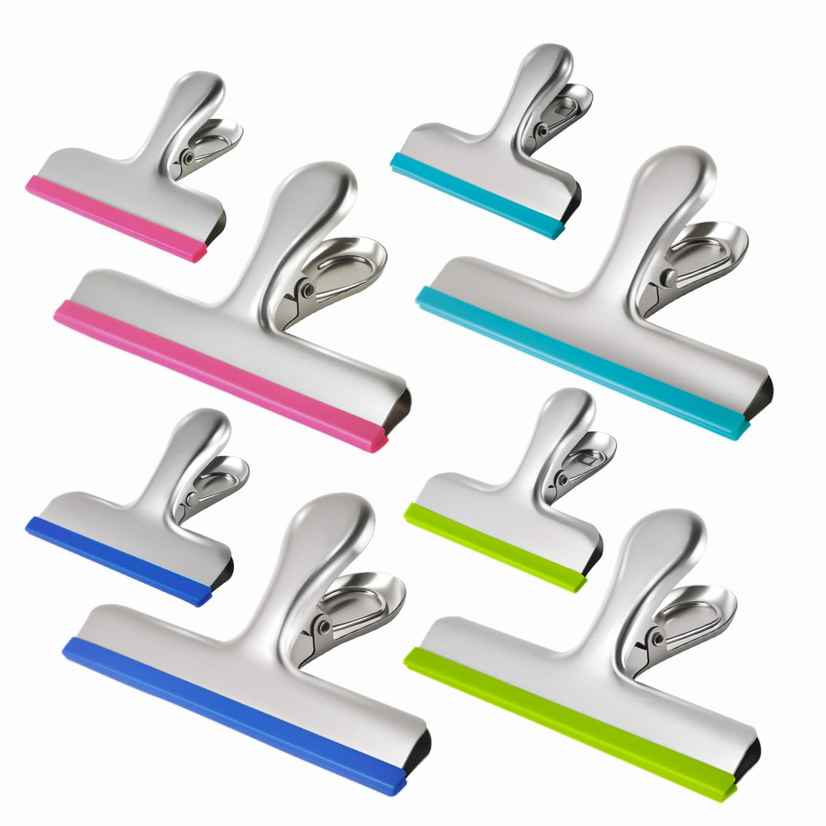 HOUSE AGAIN 6 Pack Stainless Steel Large Chip Bag Clips Covered with Silicone - NO More Sharp Edges - Color Coded for Food Bags - Air Tight Seal, Heavy Duty for Kitchen and Office, 5 Inches-Black