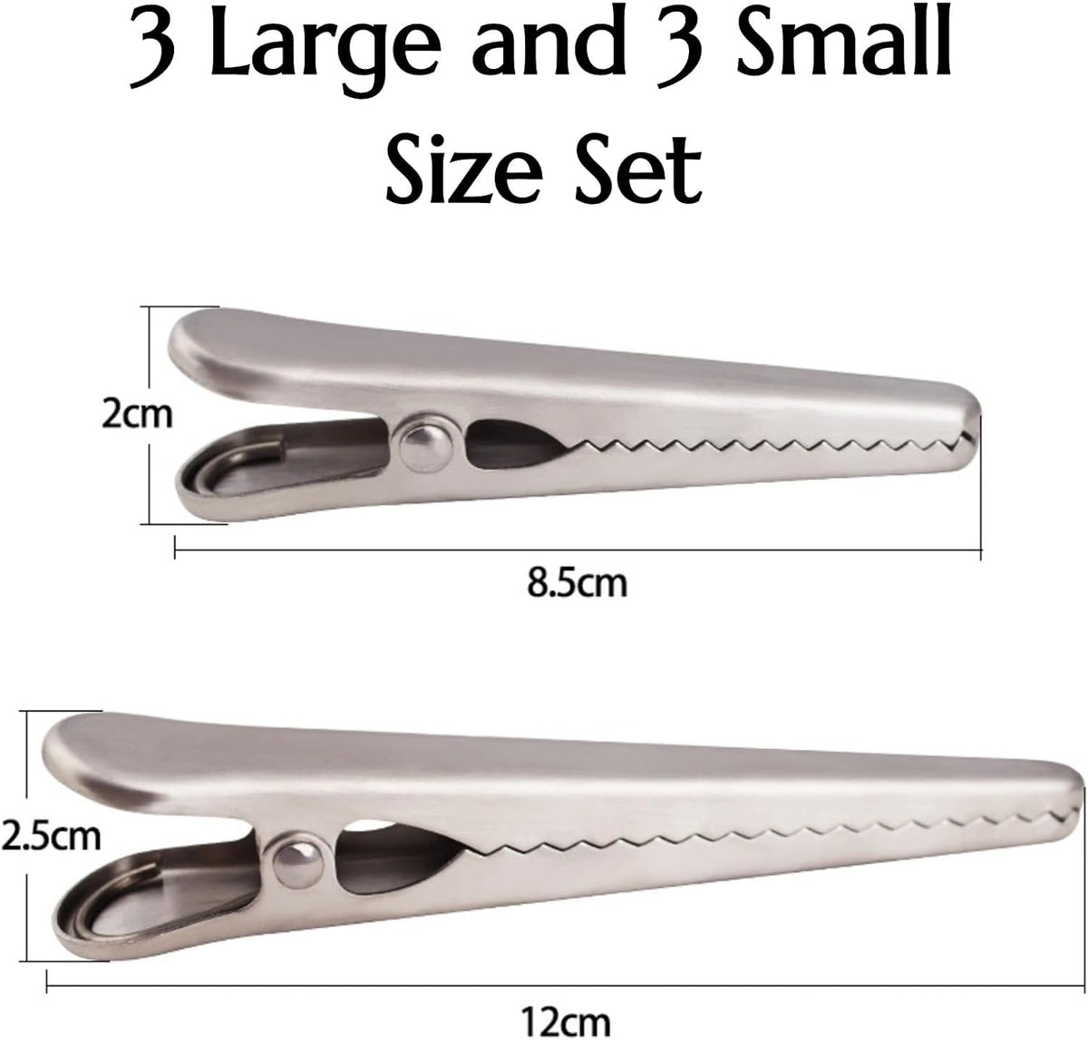 6 Pack Heavy Duty Stainless Steel Food Clips Alligator Bag Sealer