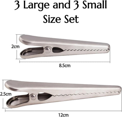 6 Pack Heavy Duty Stainless Steel Food Clips Alligator Bag Sealer