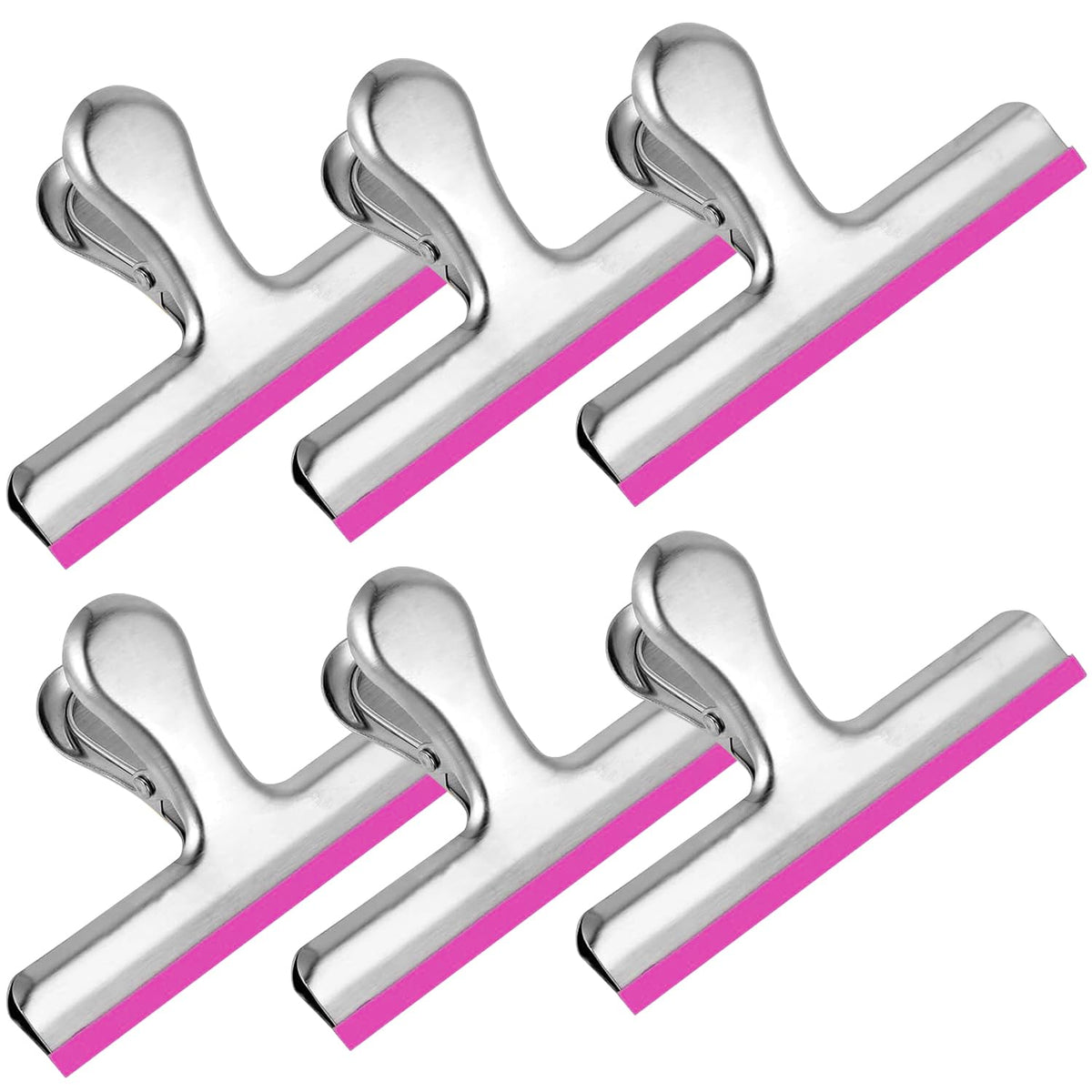 HOUSE AGAIN 6 Pack Stainless Steel Large Chip Bag Clips Covered with Silicone - NO More Sharp Edges - Color Coded for Food Bags - Air Tight Seal, Heavy Duty for Kitchen and Office, 5 Inches-Black
