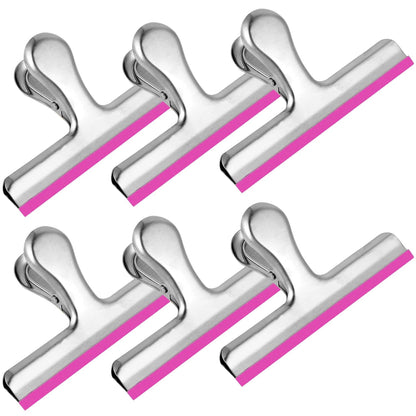 HOUSE AGAIN 6 Pack Stainless Steel Large Chip Bag Clips Covered with Silicone - NO More Sharp Edges - Color Coded for Food Bags - Air Tight Seal, Heavy Duty for Kitchen and Office, 5 Inches-Black