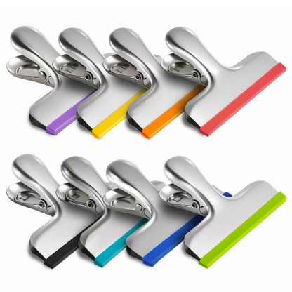 HOUSE AGAIN 12 Pack Stainless Steel Chip Bag Clips Covered with Silicone - NO More Sharp Edges - Color Coded for Food Bags - Air Tight Seal, Heavy Duty for Kitchen and Office, 3 Inches