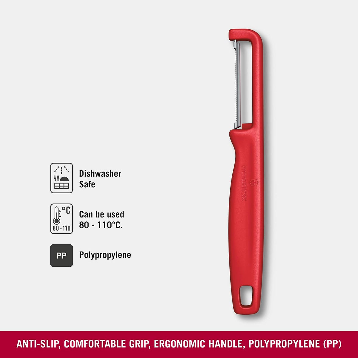 Victorinox Iota Peeler for Vegetables Fruits, Serrated Edge,Swiss Made, Red