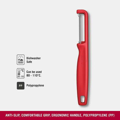 Victorinox Iota Peeler for Vegetables Fruits, Serrated Edge,Swiss Made, Red