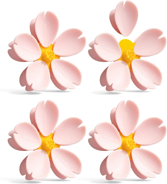 4-Piece Pink Cherry Blossom Cute Bag Clip Set,Decorative Magnetic Fridge Magnets, 4 Sets of 20 Fun Food Sealing Clips