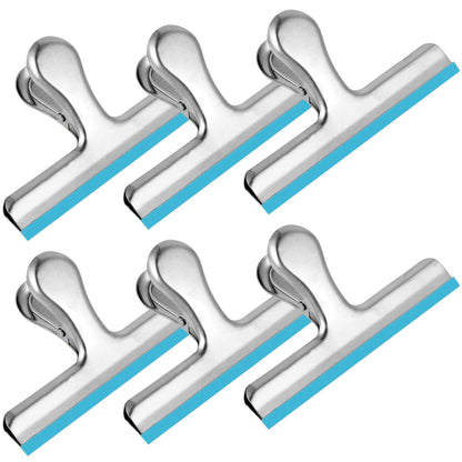 HOUSE AGAIN 6 Pack Stainless Steel Large Chip Bag Clips Covered with Silicone - NO More Sharp Edges - Color Coded for Food Bags - Air Tight Seal, Heavy Duty for Kitchen and Office, 5 Inches-Black
