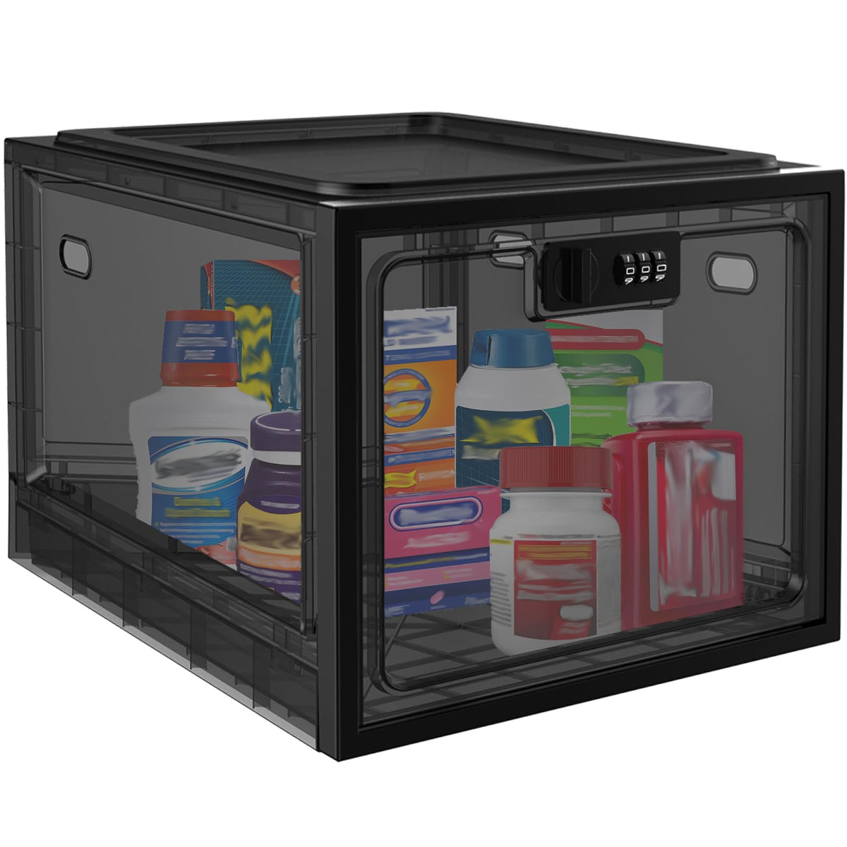Medicine Lock Box for Safe Medication, 10L Lockable Storage Box for Fridge/Snacks Food, Phone Lock Boxes with Combination Code for Home/Dorms/Office Storage (1, Translucent White)