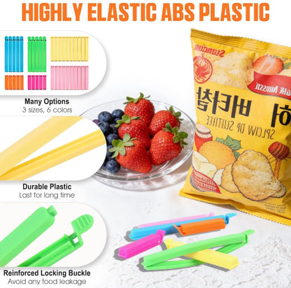 40 PCS Chip Clips, Sealing Bag Plastic Clip with Curved Design, Colorful Kitchen Clip for Chips and Other Food Bags, Snack Clips in 3 Size (2.8", 4.3", 5.5")