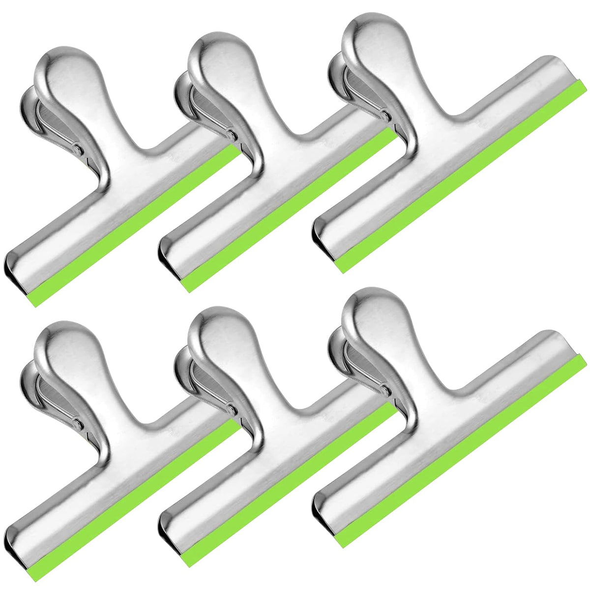 HOUSE AGAIN 6 Pack Stainless Steel Large Chip Bag Clips Covered with Silicone - NO More Sharp Edges - Color Coded for Food Bags - Air Tight Seal, Heavy Duty for Kitchen and Office, 5 Inches-Black