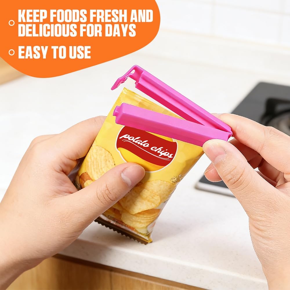 40 PCS Chip Clips, Sealing Bag Plastic Clip with Curved Design, Colorful Kitchen Clip for Chips and Other Food Bags, Snack Clips in 3 Size (2.8", 4.3", 5.5")