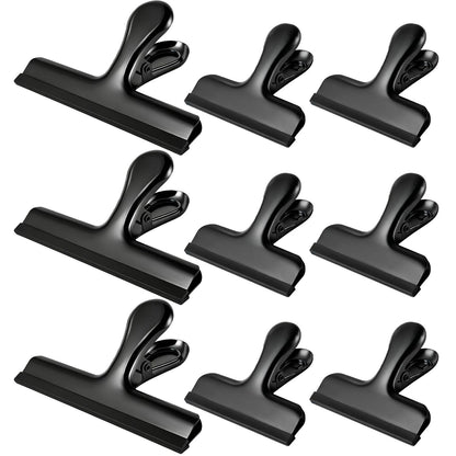 HOUSE AGAIN 6 Pack Stainless Steel Large Chip Bag Clips Covered with Silicone - NO More Sharp Edges - Color Coded for Food Bags - Air Tight Seal, Heavy Duty for Kitchen and Office, 5 Inches-Black