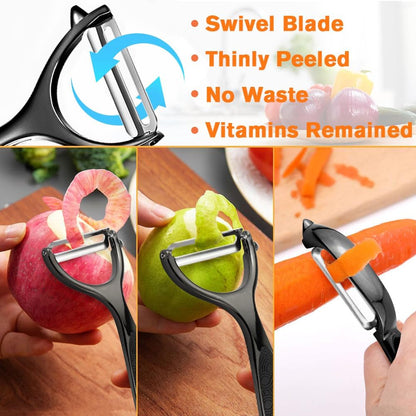 Vegetable Peeler, Potato Peelers for Kitchen Stainless Steel Multi-function Set Fruit Peeler For Kitchen and Household Tools Y & I Shape Swivel Blades for Fruit Vegetables(Black)
