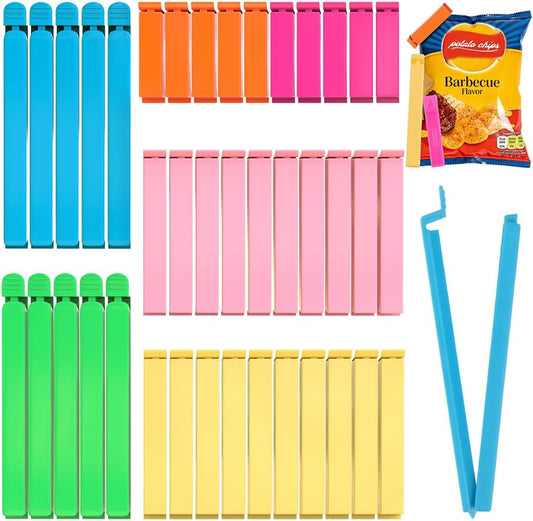 40 PCS Chip Clips, Sealing Bag Plastic Clip with Curved Design, Colorful Kitchen Clip for Chips and Other Food Bags, Snack Clips in 3 Size (2.8", 4.3", 5.5")