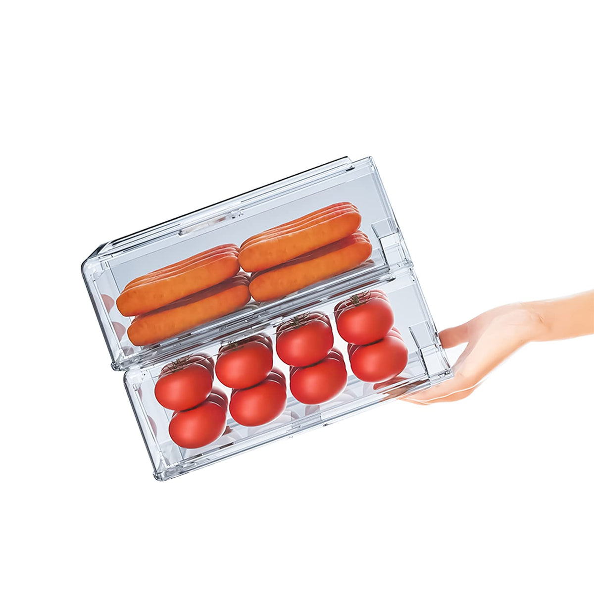 YekouMax Pantry Organizers and Storage Bins, Refrigerator Organizer, Plastic Stackable Storage Bins with Drawers, Pull-Out Cabinet Containers for Fridge Kitchen Office (2 PACK, Extra Large & Medium)
