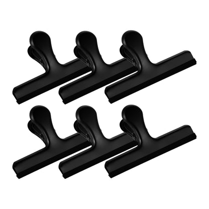 HOUSE AGAIN 6 Pack Stainless Steel Large Chip Bag Clips Covered with Silicone - NO More Sharp Edges - Color Coded for Food Bags - Air Tight Seal, Heavy Duty for Kitchen and Office, 5 Inches-Black