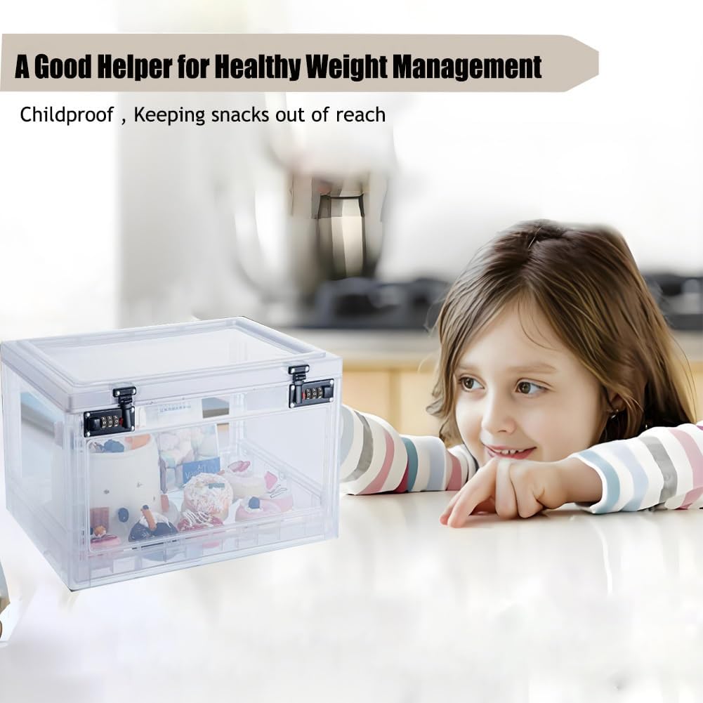 Large Medicine Lock Box for Safe Medication, 24 Litre Locked Medicine Box with Combination Code, Hygienic Lockable Storage Box for Snacks/Food/Electronic/Fridge/Personal Items Stackable Clear