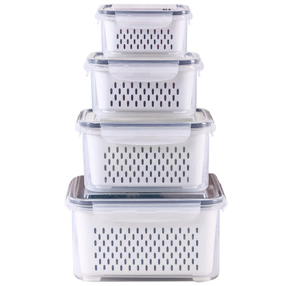 3Pack Fridge Food Storage Container Set with Lids with Strainer,Plastic Fresh Produce Saver Vegetable Fruit Meat Storage Organization, BPA-Free Plastic Produce Keepers(3.15L+1.7L+0.8L)