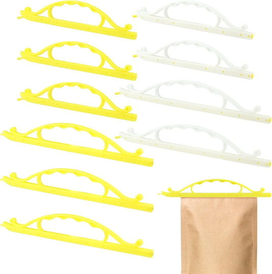 10pcs Food Bag Sealing Clips, Curved Design Bread Clip Large Size Chip Clips Gripstick Bag Sealers for Snack Coffee Bag Food Packages, 2 Sizes(Yellow, White)
