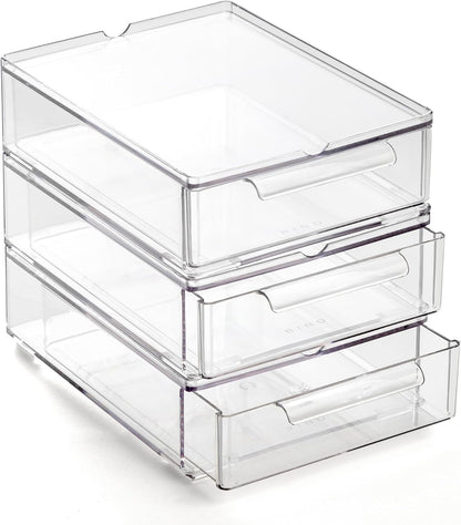 BINO | Clear Stackable Storage Drawers, Medium - 2 Pack | Clear Storage Drawers with Built-In Handles | Durable Plastic Organizer Drawer | Modular Stackable Drawer Acrylic Organizer