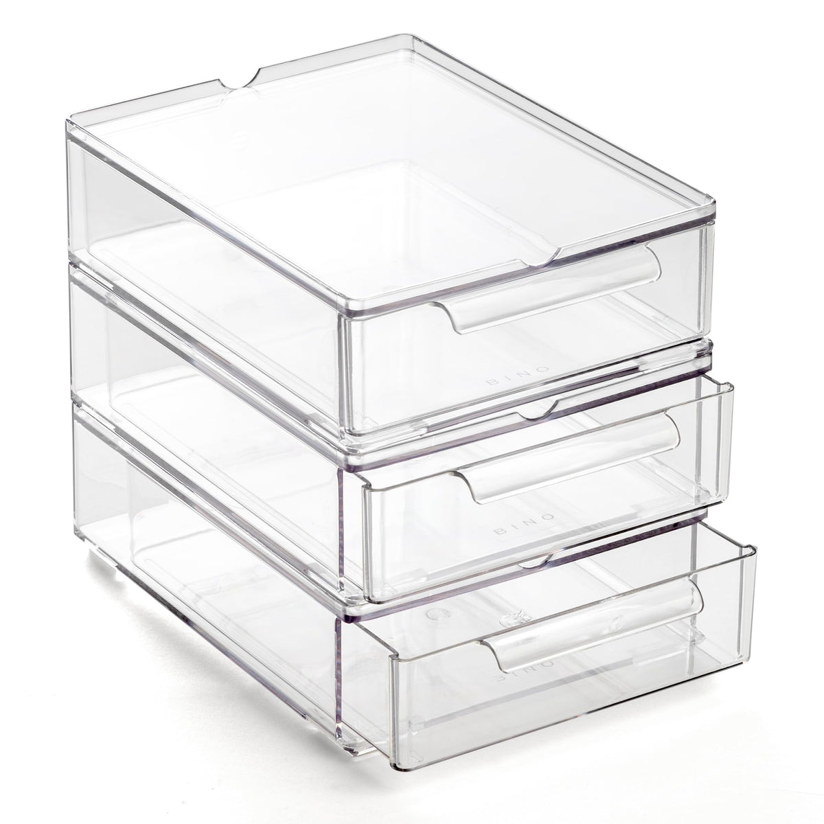 BINO | Clear Stackable Storage Drawers, Medium - 2 Pack | Clear Storage Drawers with Built-In Handles | Durable Plastic Organizer Drawer | Modular Stackable Drawer Acrylic Organizer