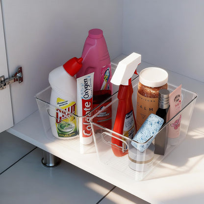 Clear Fridge Organizer Bins with Handles, 4 Pack Medium 10×6×5 Inch
