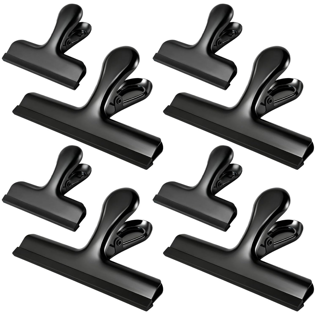 HOUSE AGAIN 6 Pack Stainless Steel Large Chip Bag Clips Covered with Silicone - NO More Sharp Edges - Color Coded for Food Bags - Air Tight Seal, Heavy Duty for Kitchen and Office, 5 Inches-Black