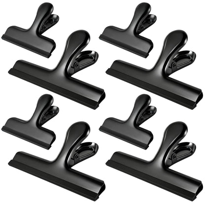 HOUSE AGAIN 6 Pack Stainless Steel Large Chip Bag Clips Covered with Silicone - NO More Sharp Edges - Color Coded for Food Bags - Air Tight Seal, Heavy Duty for Kitchen and Office, 5 Inches-Black
