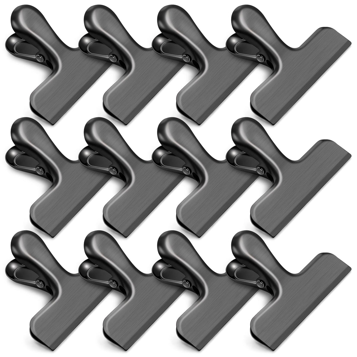 12 Pack Stainless Steel Chip Clips, Bag Clips for Food, Heavy Duty Chip & Bag Clip for Kitchen and Office to Seal Coffee Bags, Paper Sheets, Metal Clip Air Tight Seal-3 Inches (Black)