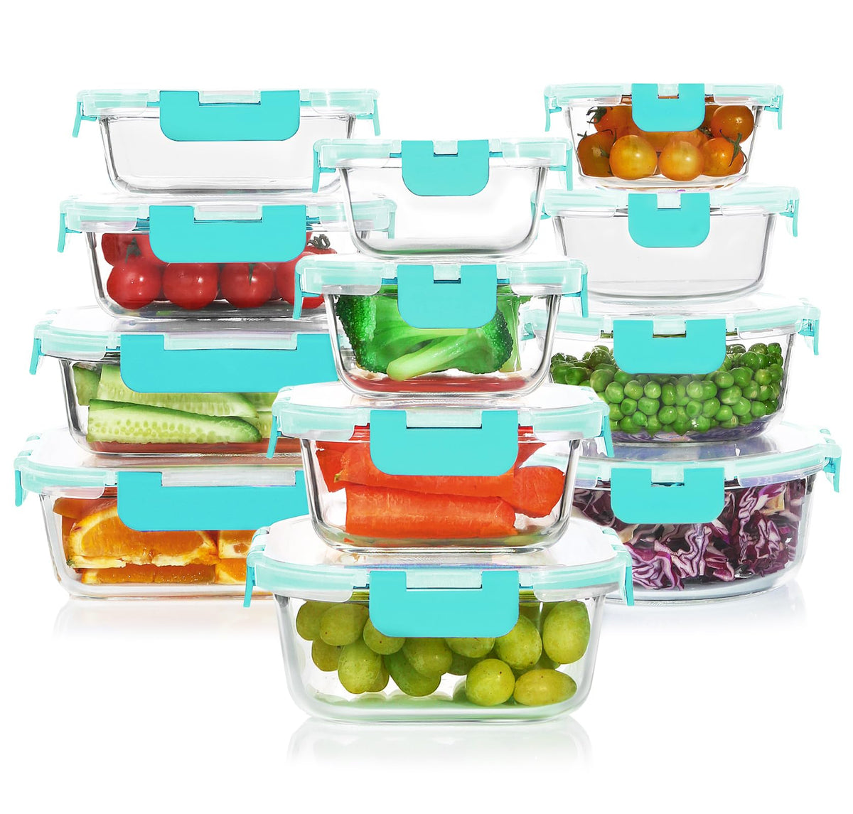 KOMUEE 24 Pieces Glass Food Storage Containers Set, Gray
