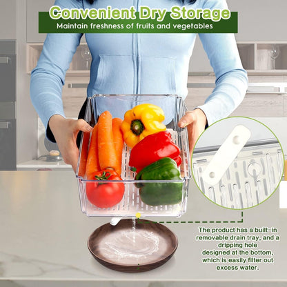 ZIJUND 6 Pack Fridge Organizer Bins with Lids, Stackable Clear Storage