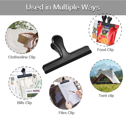 HOUSE AGAIN 6 Pack Stainless Steel Large Chip Bag Clips Covered with Silicone - NO More Sharp Edges - Color Coded for Food Bags - Air Tight Seal, Heavy Duty for Kitchen and Office, 5 Inches-Black