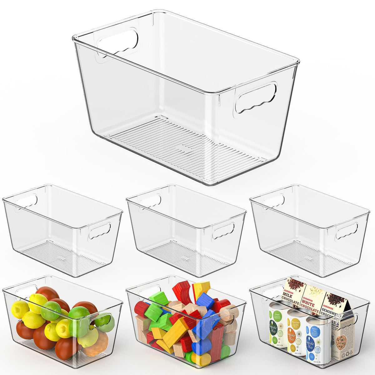 Clear Fridge Organizer Bins with Handles, 4 Pack Medium 10×6×5 Inch