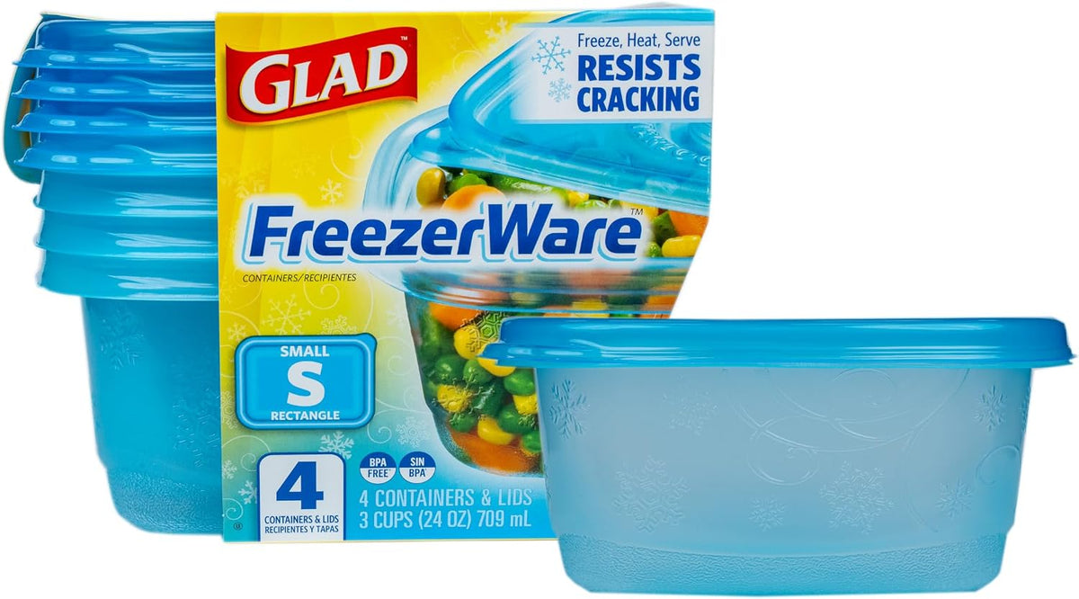 Glad GladWare FreezerWare Food Storage Containers, 24 Oz, 4 Count