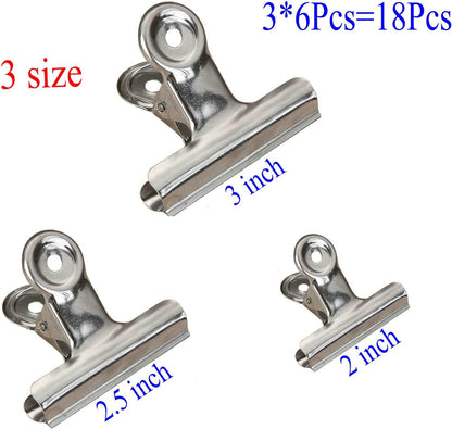 18 Pack Stainless Steel Chip Bag Clips Heavy Duty Food Bags Clamp Clips for Kitchen Office School, 3 Sizes(3In, 2.5In, 2In)