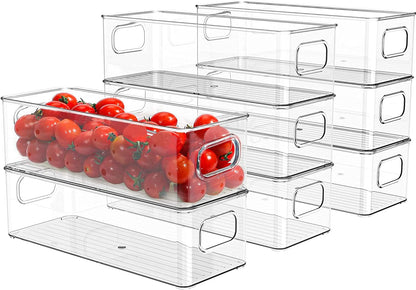 Set of 6 Refrigerator Pantry Organizer Bins - Stackable Fridge Organizers with Handles for Pantry, Freezer, Kitchen, Countertops, Cabinets - Clear Plastic Food Storage Bins