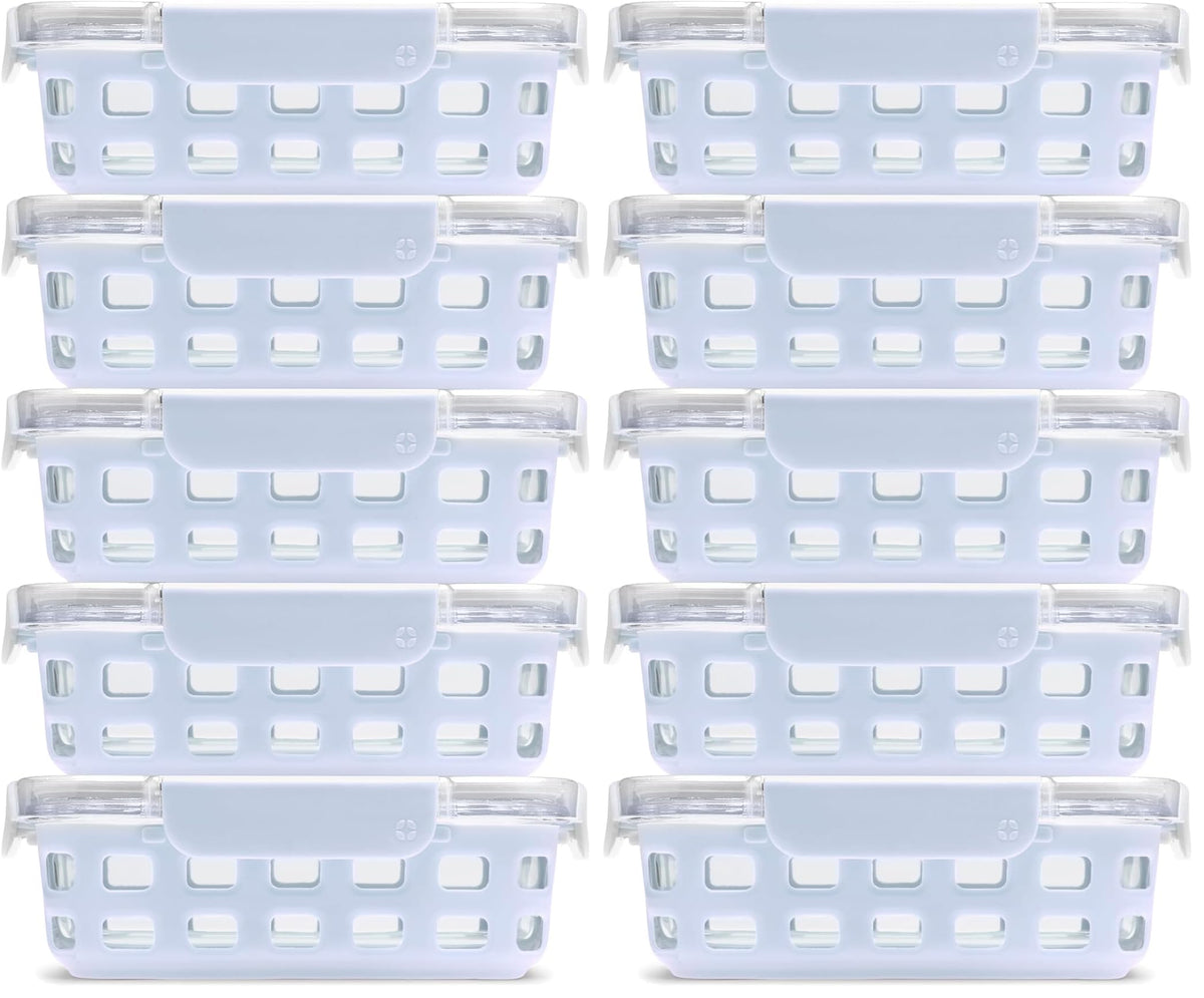 Ello Duraglass Refresh 3.4 Cup Meal Prep Containers, 10 Pc, Halogen Blue